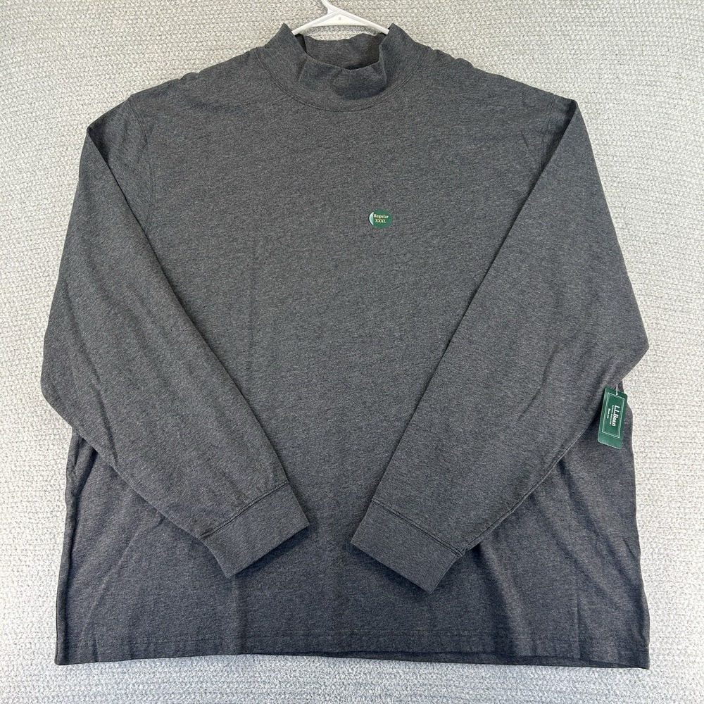 LL Bean Shirt Mens 3XL Heather Gray Carefree Unshrinkable Mockneck Long Sleeve